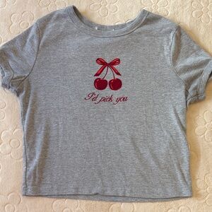 Gray T-Shirt with Red Cherry Design